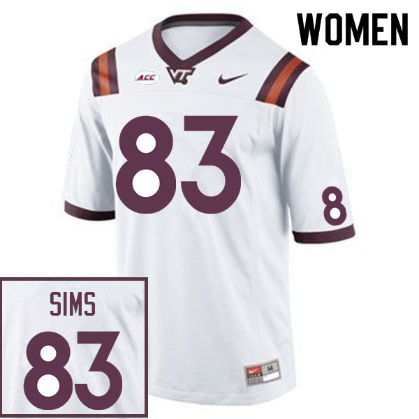 Women #83 DJ Sims Virginia Tech Hokies College Football Jerseys Sale-White